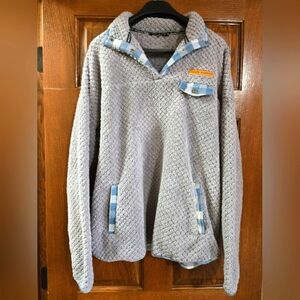 Simply Southern Fuzzy Fleece Quarter Snap Pullover Plaid Blue Grey Women’s XXL